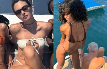 A yacht and a lot of bikinis: Vincent Cassel is vacationing in Brazil with his girlfriend Nara Baptista, his daughter Deva with Monica Bellucci, and his one-year-old son.