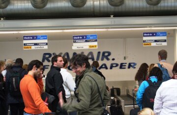 Check-in desks at an airport terminal