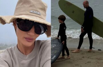 Rosie Huntington-Whiteley shows how she relaxes on the beach with her husband and children