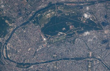 Aerial view of Île Seguin, a small island in the Seine southwest of Paris