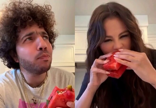 Benny Blanco Feeds Selena Gomez a Watermelon, Pickle, and Cheese Sandwich