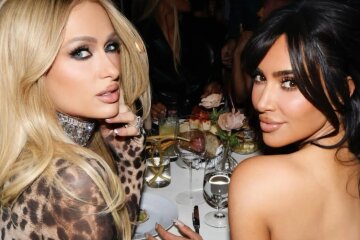 Kim Kardashian in a cast on a scooter and Paris Hilton in leopard at a party to celebrate the opening of a new boutique