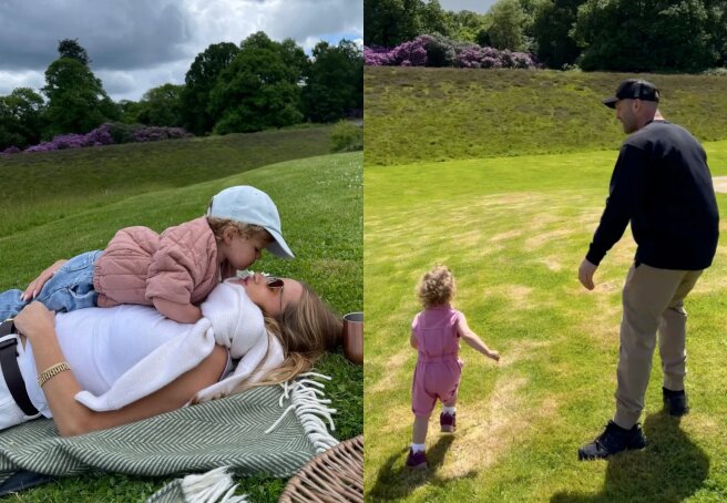 Rosie Huntington-Whiteley and Jason Statham relax outdoors with children