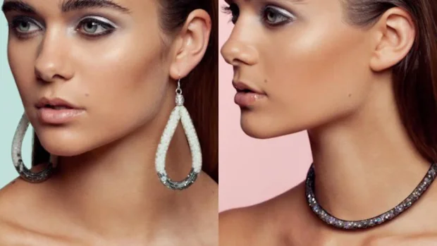 Бренд Бьянки Цензори Nylons Jewelry. Дизайнер создавала серьги и чокеры из тонкой сетки, наполняя их бусинами/Фото: Nylons Jewelry