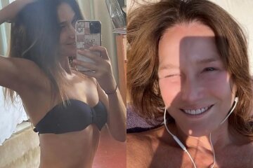 56-year-old Carla Bruni showed off her figure in a bikini and a photo with her husband Nicolas Sarkozy