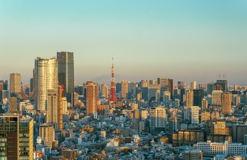 Aerial view of Minato City, Tokyo skyline with tower buildings