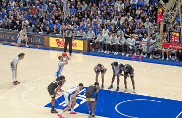 Cooper Flagg shooting a free throw during a Duke basketball game