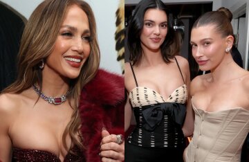 Emma Stone, Kendall Jenner, Hailey Bieber, Sydney Sweeney, Kate Hudson, Jennifer Lopez, and Cindy Crawford with their daughter at a party in Hollywood.