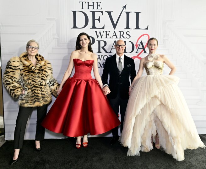 Мэрил Стрип, Энн Хэтэуэй, Стэнли Туччи и Эмили Блант