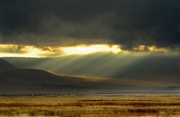 Wide view across the Ngorongoro Crater in Tanzania