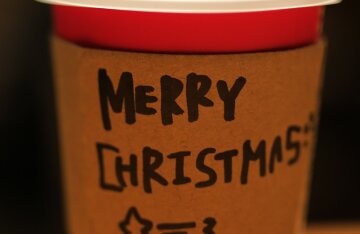 A Starbucks red holiday cup