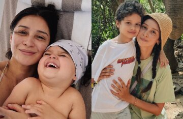 Ravshana Kurkova showed how she relaxes with her children at the seaside.