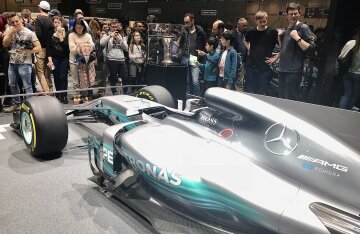 Lewis Hamilton with his Mercedes F1 car
