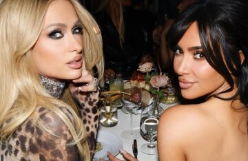 Kim Kardashian in a cast on a scooter and Paris Hilton in leopard at a party to celebrate the opening of a new boutique