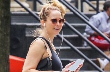 In a great mood: pregnant Jennifer Lawrence on a walk in New York