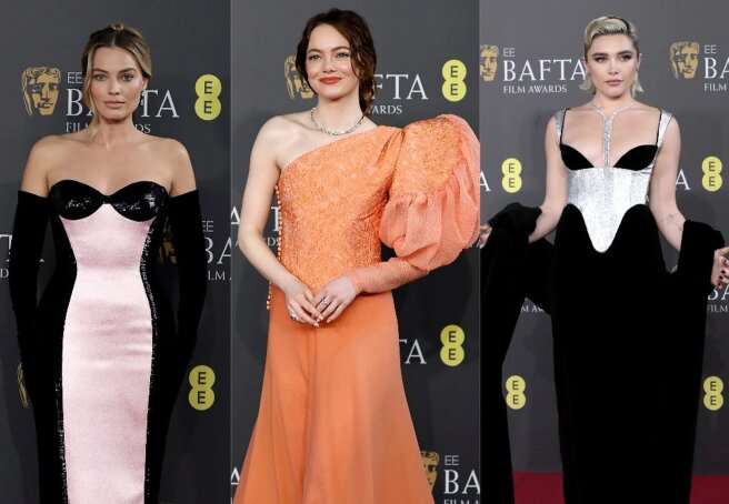 Margot Robbie, Emma Stone, Florence Pugh at the BAFTA Awards in London