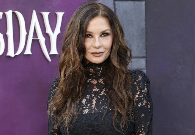 56-year-old Catherine Zeta-Jones stepped out in a lace minidress