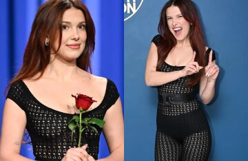 21-year-old Millie Bobby Brown stepped out in a sheer knitted jumpsuit.