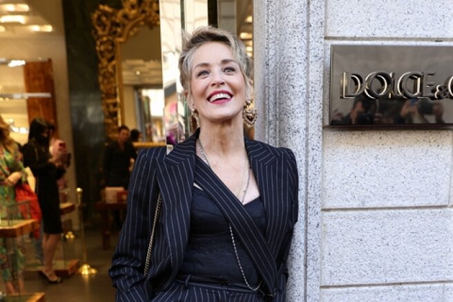 Sharon Stone attended the Dolce & Gabbana show at Milan Fashion Week ...