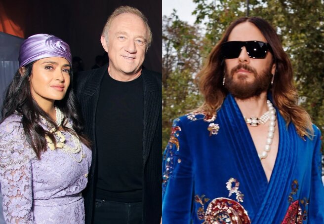 Paris Fashion Week: Salma Hayek with her husband, Harry Styles, Elton John, Carla Bruni and Jared Leto at the Valentino show