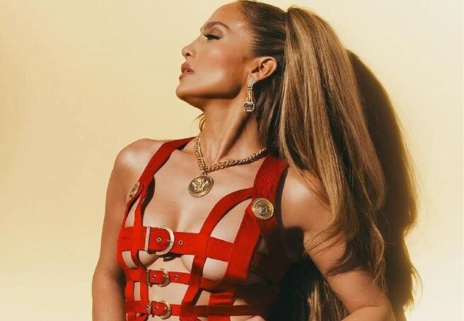 Jennifer Lopez posts photos in red strappy top and latex skirt