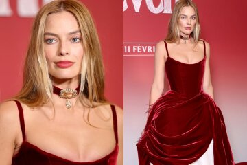 Margot Robbie stepped out in a custom Chanel dress with a train.