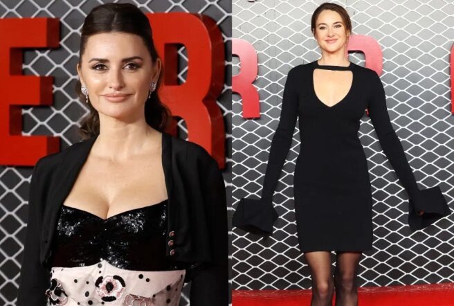 Penelope Cruz showed off her ample bust in a dress with a low neckline, and Shailene Woodley showed off her slender legs in a mini at the Ferrari premiere.