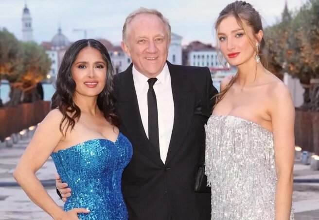 Salma Hayek came out with her husband Francois-Henri Pinault and stepdaughter Mathilde