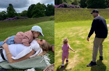 Rosie Huntington-Whiteley and Jason Statham relax outdoors with children