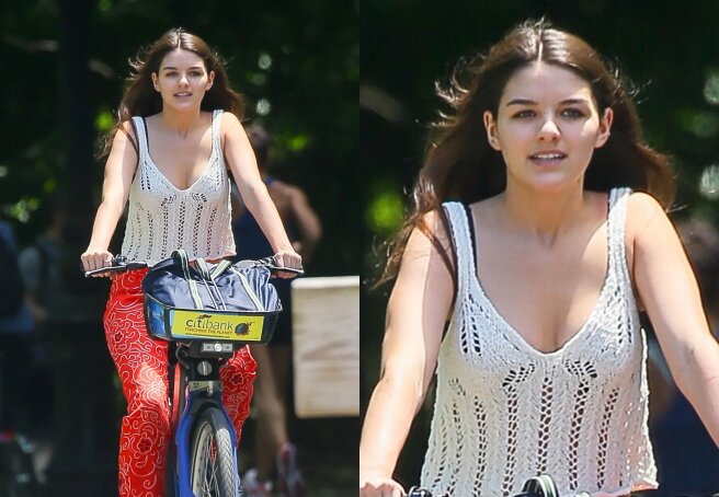 Tom Cruise and Katie Holmes' daughter Suri on a bike ride in New York