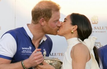 Surrounded by the Netflix team: Prince Harry and Meghan Markle at a charity polo match