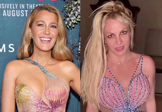 "I'm definitely not Blake Lively." Britney Spears wears an updated version of her iconic Versace look