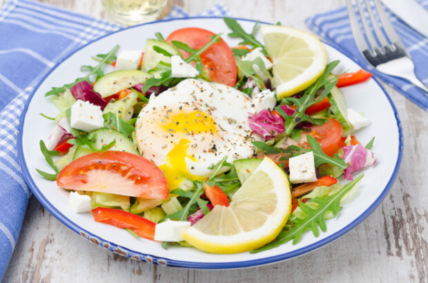 Salads with poached eggs