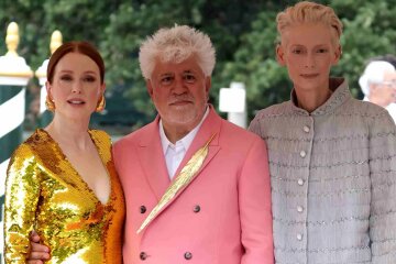 Tilda Swinton, Julianne Moore, Isabelle Huppert and Stella Maxwell at the premiere of Pedro Almodovar's film in Venice