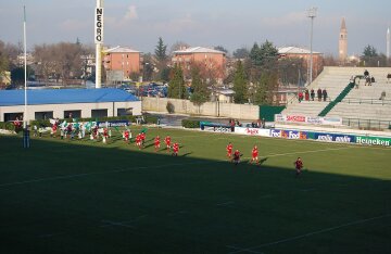 Stadio Monigo in Treviso, home ground of Benetton Rugby, seen during a match