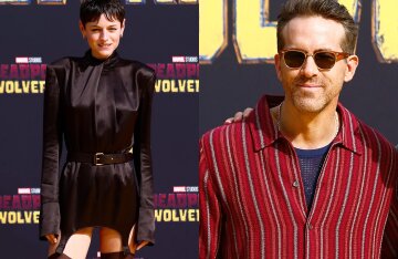 Emma Corrin in stockings, Ryan Reynolds and Hugh Jackman at the premiere of the film "Deadpool and Wolverine"