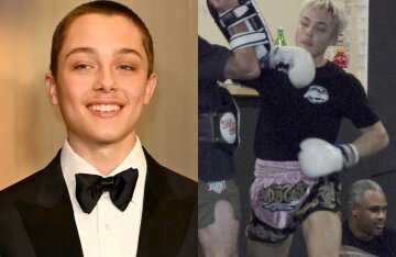Blonde and pink shorts: Angelina Jolie and Brad Pitt's 17-year-old son was photographed training in boxing.