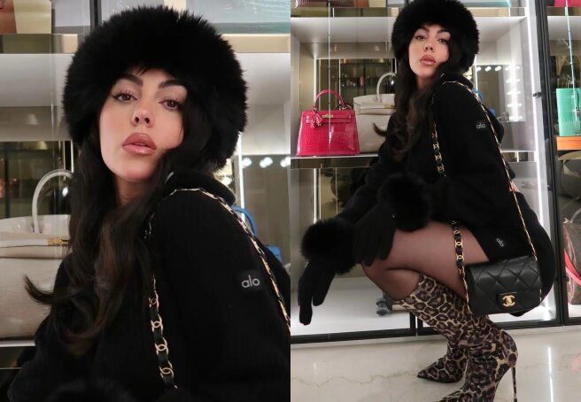 Fur hat, leopard boots and mini: Georgina Rodriguez walks in the image of slavic bimbo