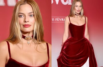 Margot Robbie stepped out in a custom Chanel dress with a train.