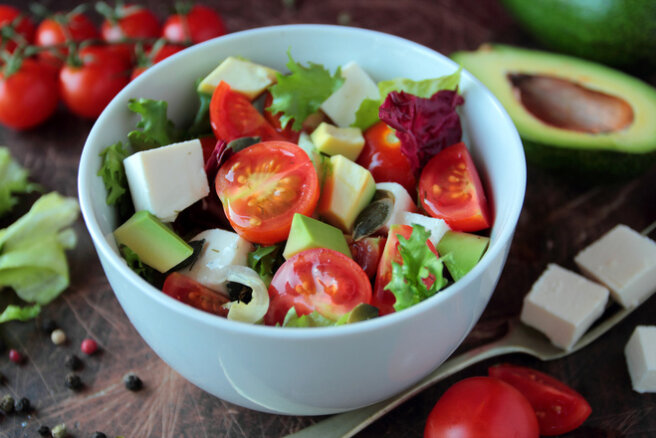 Greek salad with avocado