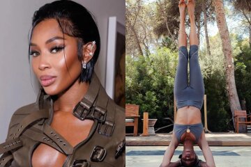 "You inspire me to do yoga." Naomi Campbell, 54, shows off her headstand