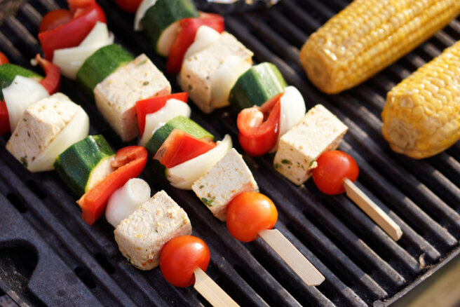 Shish kebab with tofu cheese