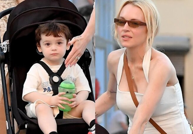 Lindsay Lohan was photographed with her son and husband in Miami.