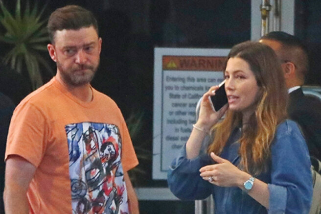 Off-duty: Justin Timberlake and Jessica Biel with their youngest son at Los Angeles Airport