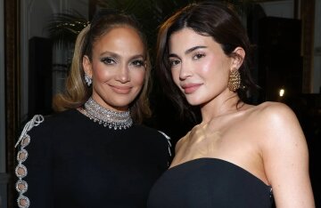 Kylie Jenner with her daughter, Jennifer Lopez, Rosie Huntington-Whiteley and Tina Kunakey at the Valentino show
