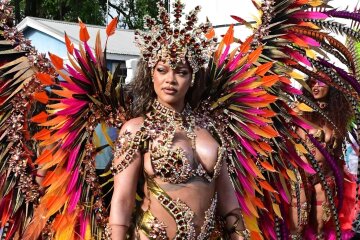 Rihanna Wears Jewels and Feathers at Barbados Carnival