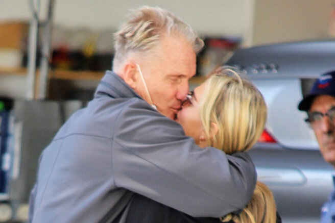Love in the big city: Dolph Lundgren and his young lover Emma Krokdahl were caught kissing