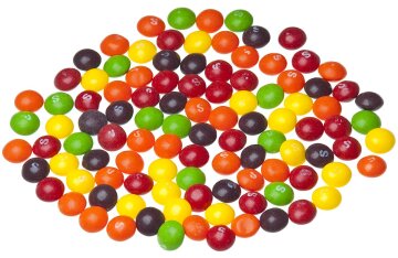 A colorful pile of Skittles candies
