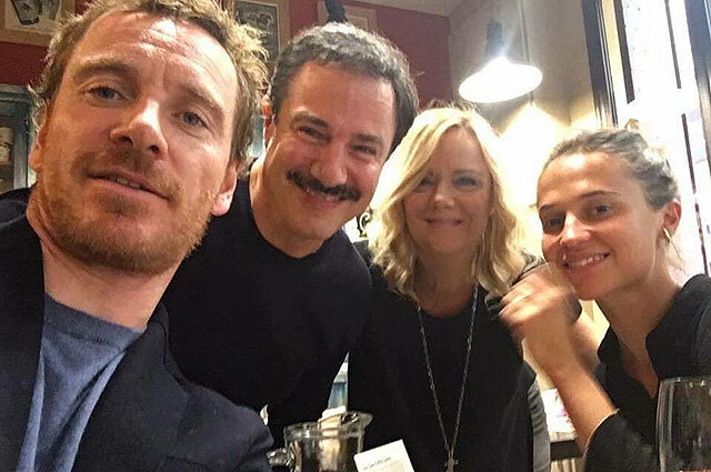 Michael Fassbender and Alicia Vikander with fans during their honeymoon
