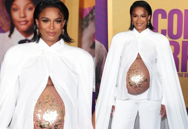 Pregnant for the fourth time, Ciara went public with her belly exposed